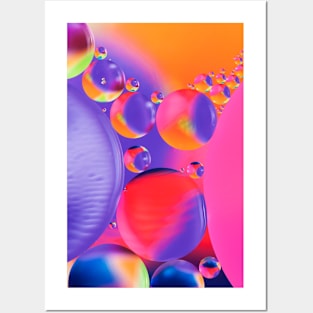 Colorful close up of oil drops in water Posters and Art